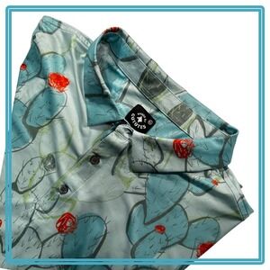 Raised by Coyotes Shirt Mens XL Green Cactus Graphic Golf Polo Southwest